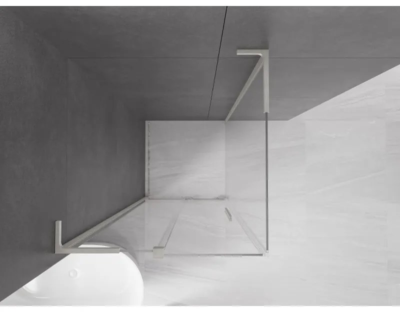 Mexen Velar L, sprchový kút s posuvnými dverami 120 x 120 cm, 8mm číre sklo, brúsená oceľ, 871-120-120-03-97