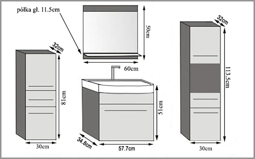 Kúpeľňový nábytok Belini čierny lesk / eben kráľovský + umývadlo + zrkadlo  ROD PM 5/0/W/BHK/0/ZW