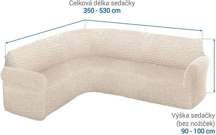 Bielastické poťahy CRISTINA smotanová rohová sedačka (š. 350 - 530 cm)