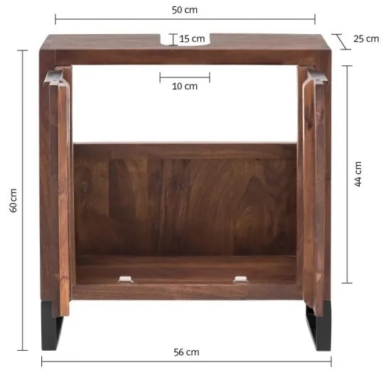 furniture-nabytek.cz - Masívna skrinka pod umývadlo Sydney z akácie, lakovaná, hnedá – 56×25×60 cm