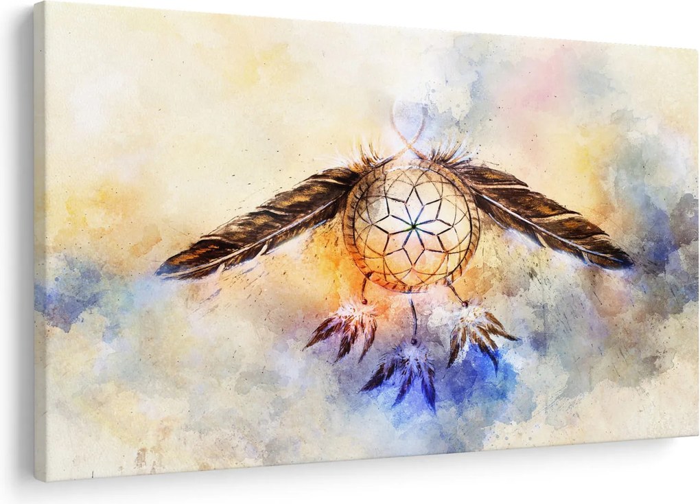 Obraz - Lapač snov s pierkami (90x60 cm)