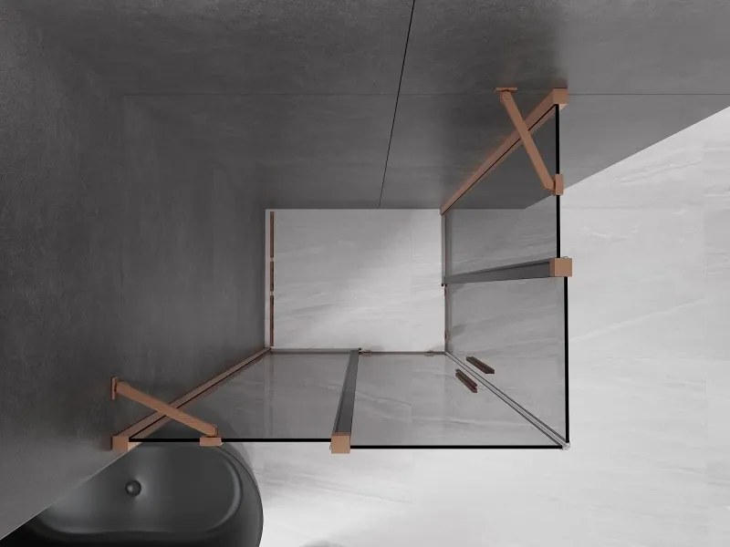 Mexen Velar Duo, sprchový kút s posuvnými dverami 100 x 90 cm, 8mm šedé sklo, medená matná, 871-100-090-42-65