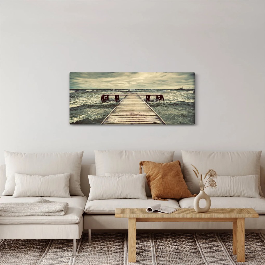 Obraz dreveného móla na mori (120x50 cm)