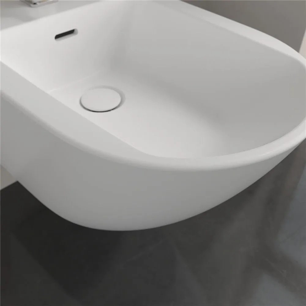 VILLEROY &amp; BOCH Subway 3.0 závesný bidet s otvorom, s prepadom, 375 x 560 mm, Stone White, s povrchom CeramicPlus, 447000RW