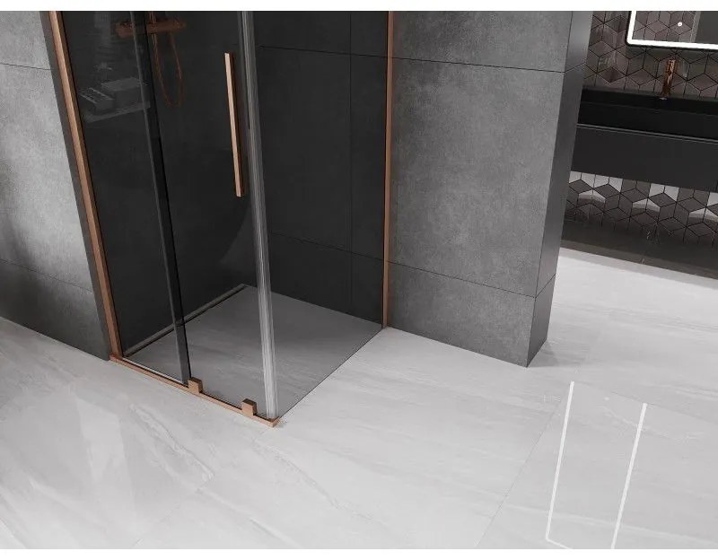 Mexen Velar, sprchový kút s posuvnými dverami 100 x 100 cm, 8mm šedé sklo, medená matná, 871-100-100-41-65