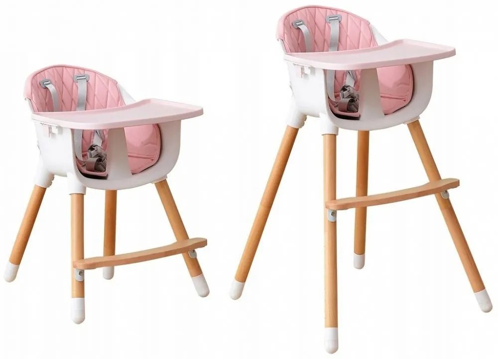 EcoToys Drevená jedálenská stolička 2v1 - ružová, HC-423 PINK