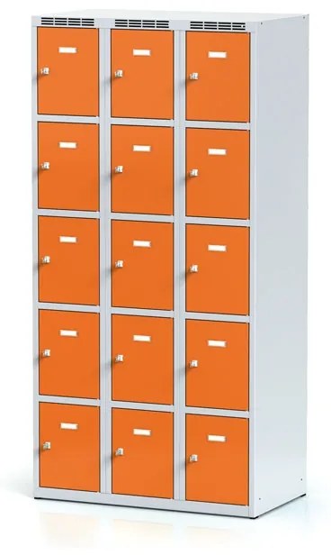 Alfa 3 Šatníková skrinka s úložnými boxami, 15 boxov, 1800 x 900 x 500 mm, cylindrický zámok, oranžové dvere