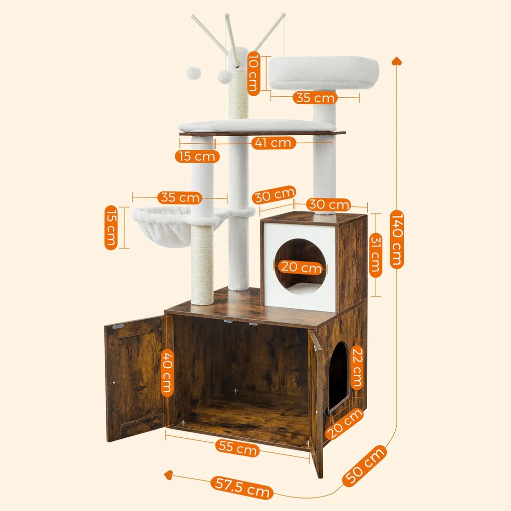 FEANDREA Strom pre mačky s toaletnou skrinkou 58 x 140 x 50 cm