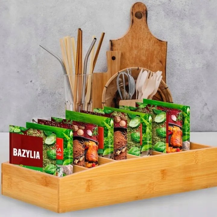 Kesper Bambusový organizér na korenie vrecúškové korenie, polievky, pudingy MARIE, 15x10x35