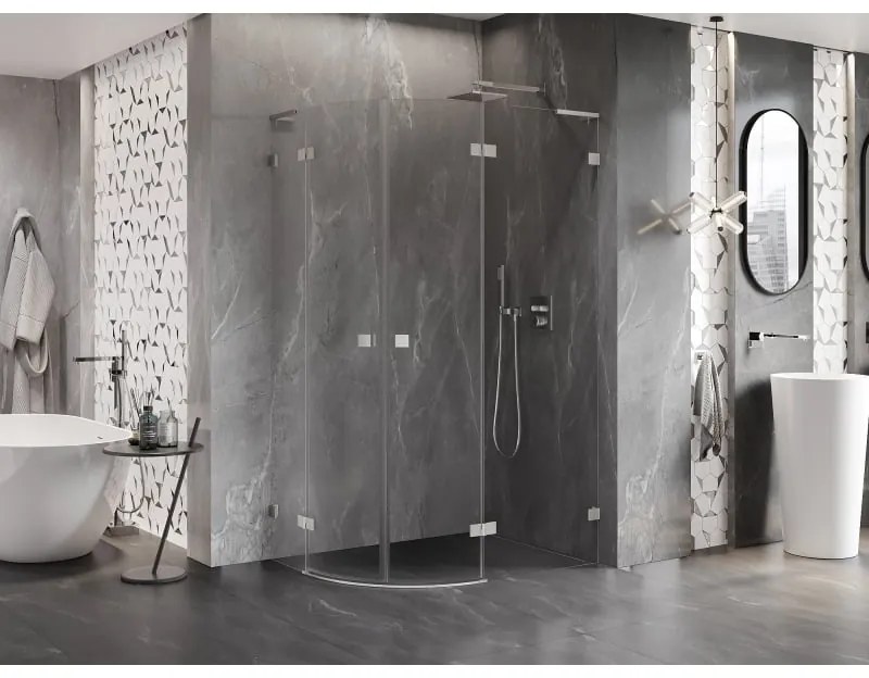 Mexen Lunar, L pravý polkruhový sprchový kút 100 x 90 cm, 8mm číre sklo, oceľový profil, 833L-100P-090L-97-00