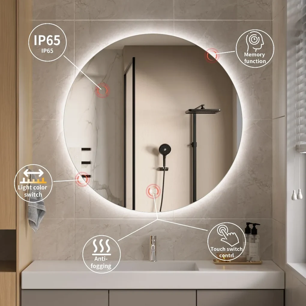 Erga Sofia, okrúhle LED zrkadlo 50cm, 1150 lm, 3 farby svetla, ERG-V01-207-5050