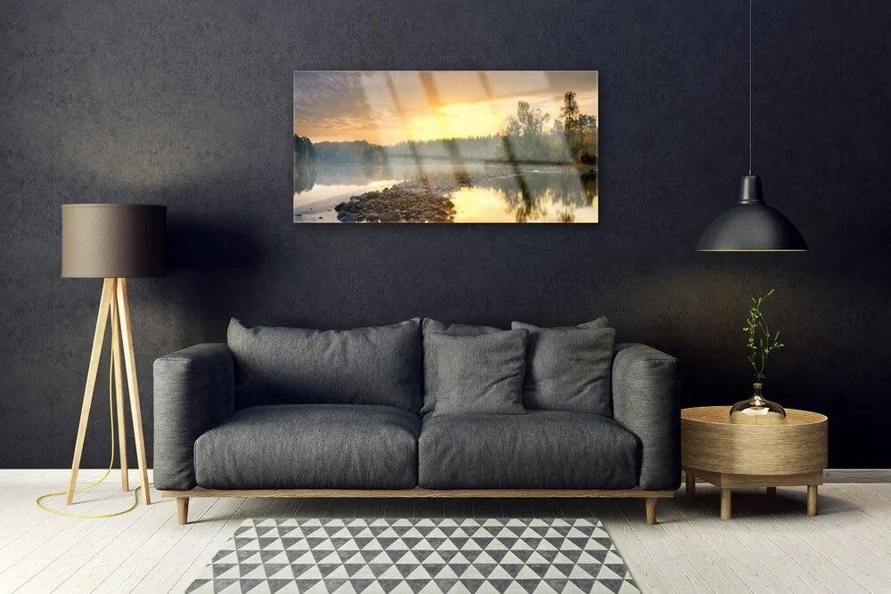 Skleneny obraz Jazero kamene krajina 100x50 cm