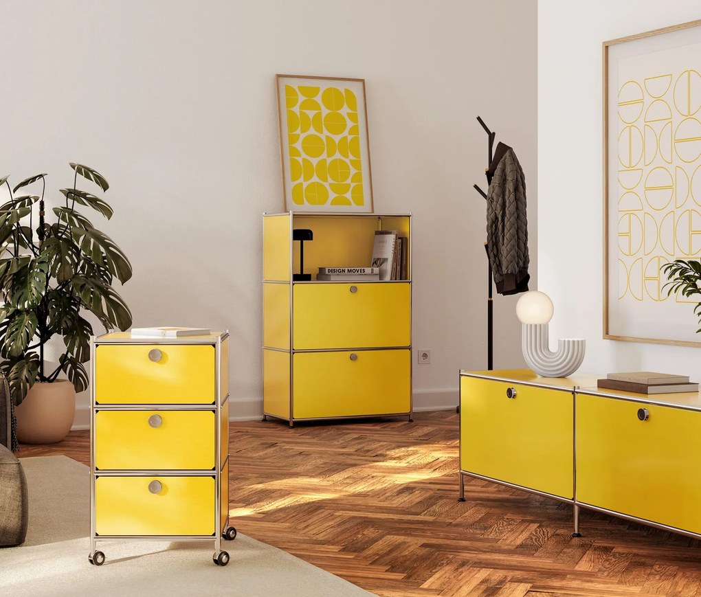 Komoda Kovová komoda »CN3« s výklopnými priečinkami, žltá