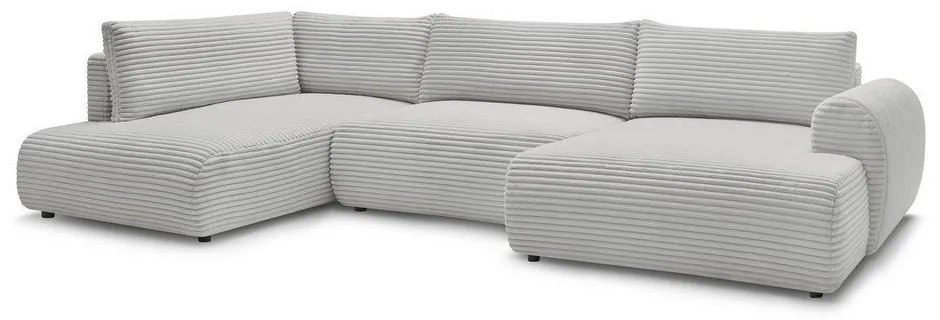 Svetlosivá menčestrová rozkladacia/s úložným priestorom rohová pohovka (ľavý roh/do tvaru "U") Lucien – Bobochic Paris