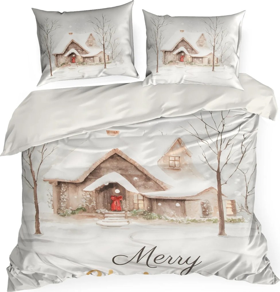 VIANOČNÉ SATÉNOVÉ OBLIEČKY JOYFULL 160X200 CM, 2 KS 70X80 CM VZOROVANÉ