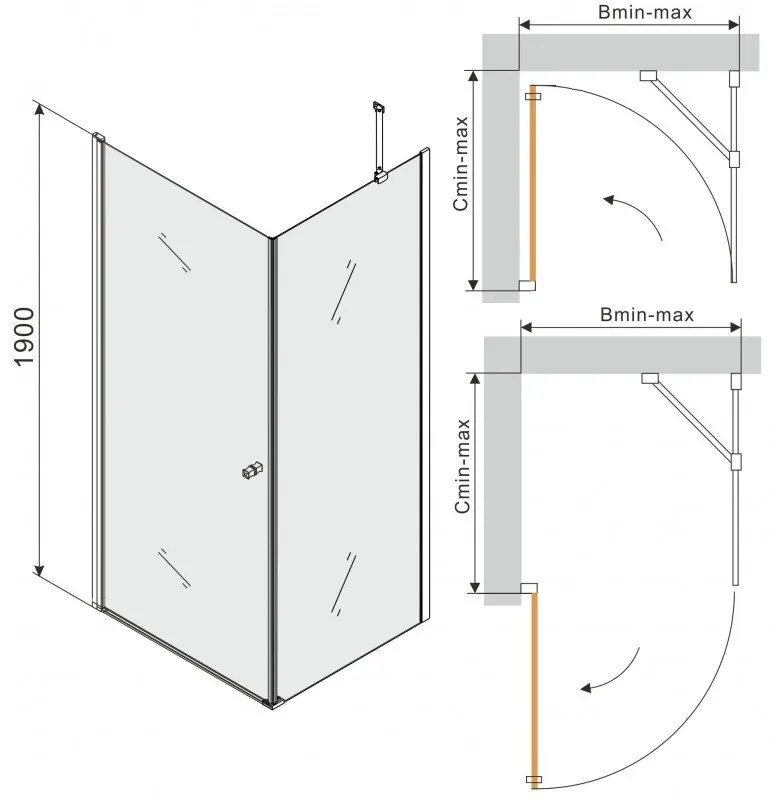 Mexen PRETORIA sprchovací kút 65x100cm, 6mm sklo, chrómový profil-číre sklo, 852-065-100-01-00