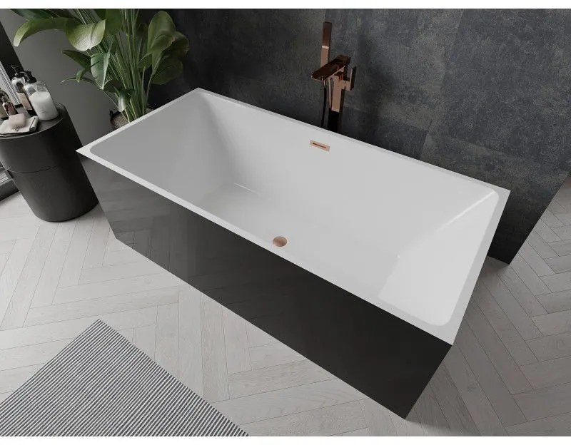 Mexen Nita, voľne stojaca vaňa 170 x 80 cm, biela-čierna, medený prepad, 52091708075-65