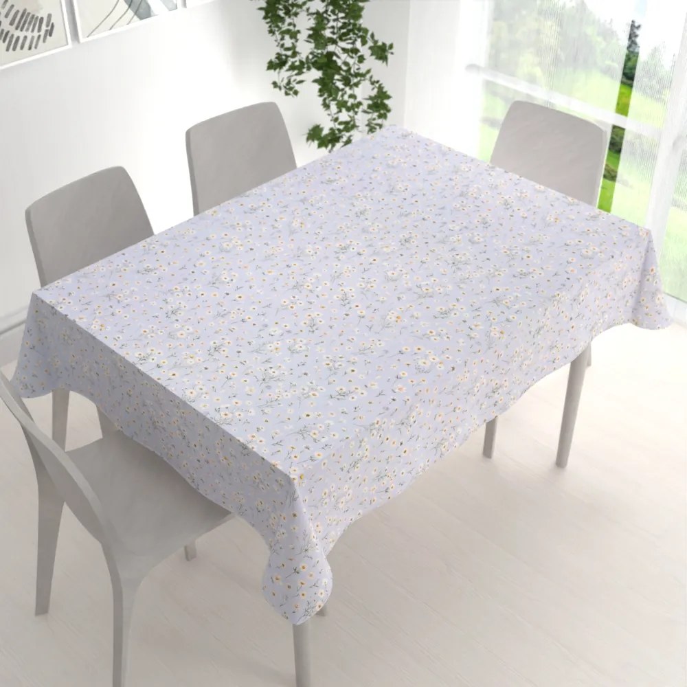 Biante Bavlnený obdĺžnikový obrus Sandra SA-617 Margarétky na svetlo modrom 100x140 cm