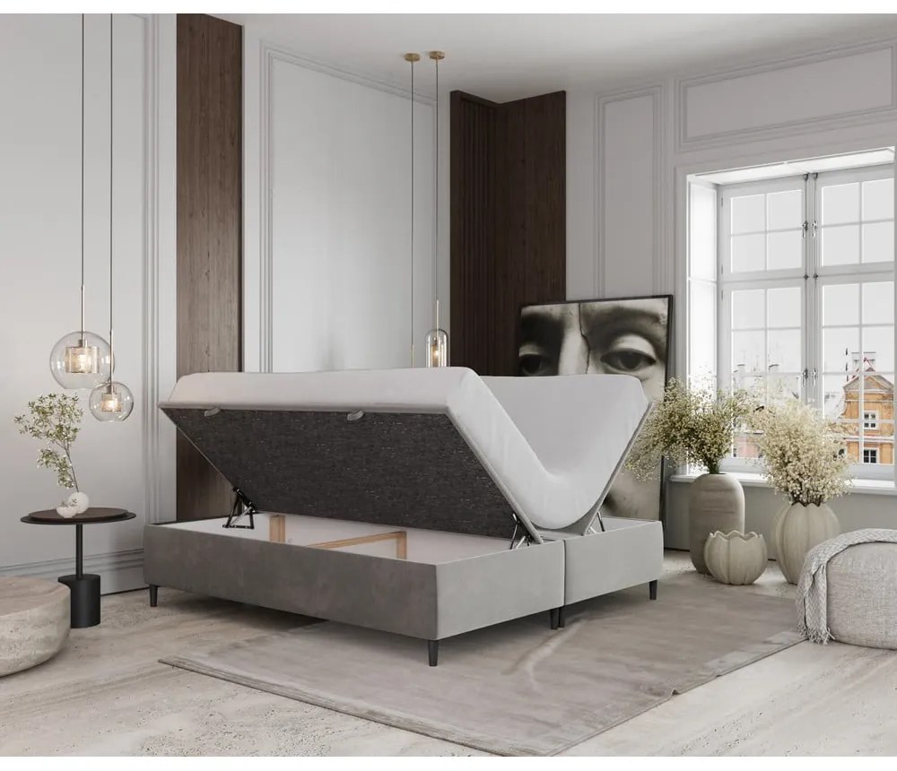 Svetlosivá čalúnená dvojlôžková posteľ s úložným priestorom 180x200 cm Tate – Maison de Rêve