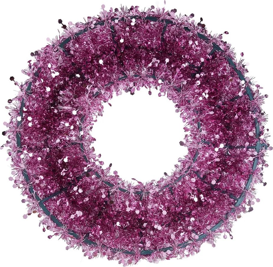 PINK TINSEL Veniec trblietavý 60 cm - ružová