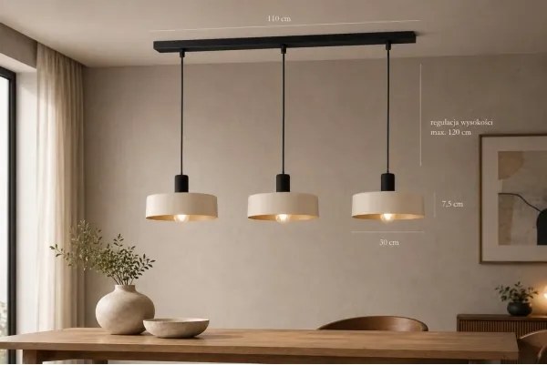 Luster na lanku LATTE 3xE27/60W/230V béžová/čierna