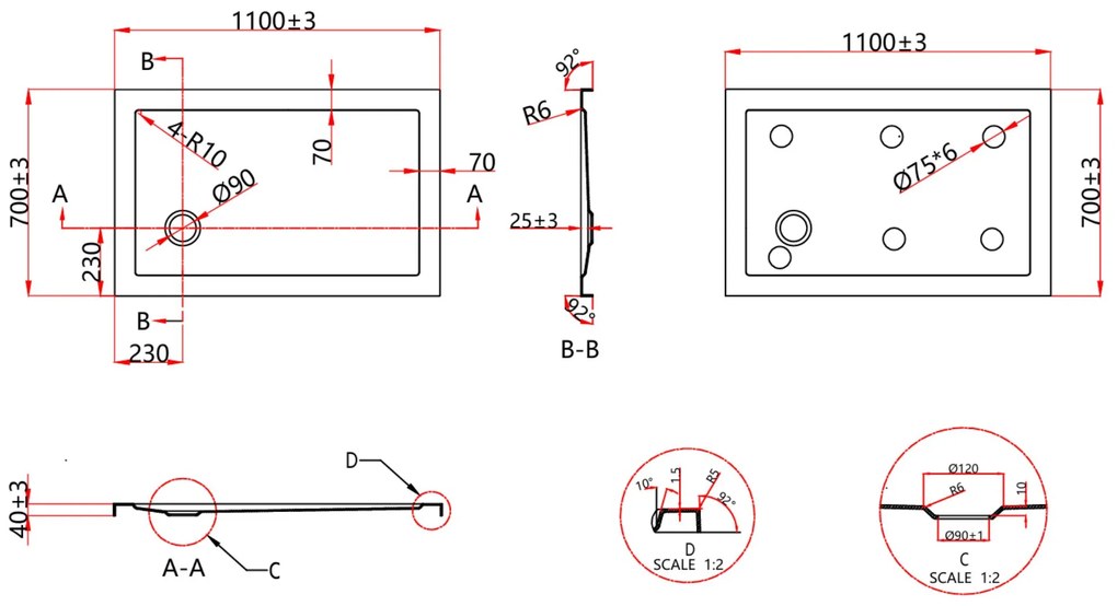 Erga Laos, obdĺžniková sprchová vanička 110x70x5cm, akrylát, biela lesklá, ERG-V06-ACR-7011S-WH-CR
