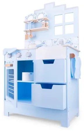 New Classic Toys - Drevená kuchynka s príslušenstvom modrá