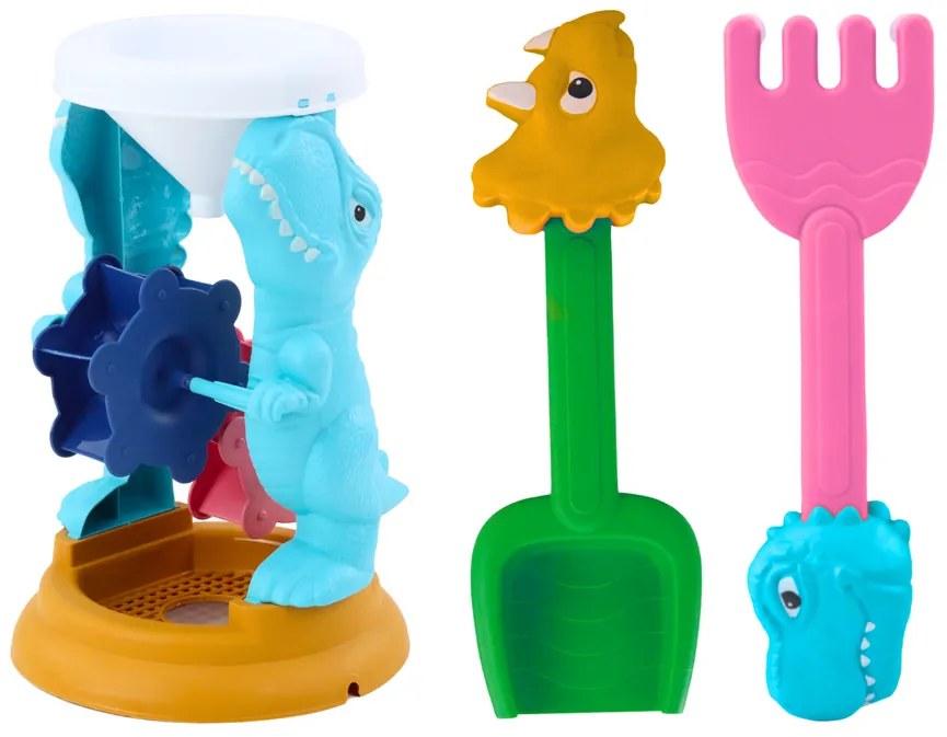 LEAN TOYS Súprava hračiek do piesku - mlyn, náradie, formičky – Dinosaury