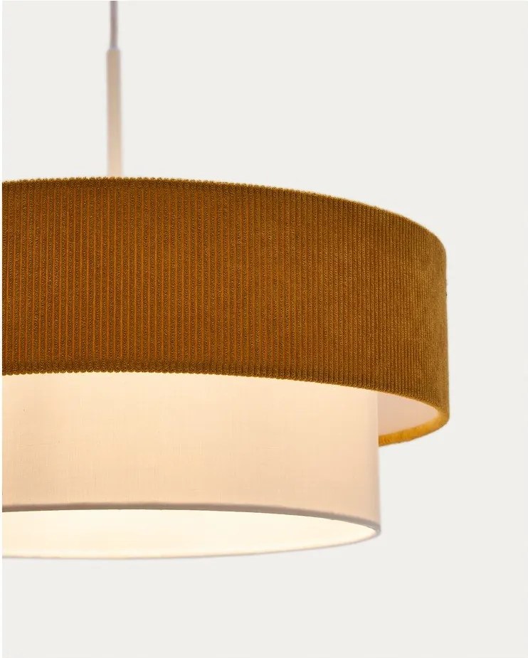 Detský luster v horčicovej farbe/biely s textilným tienidlom Bianella – Kave Home