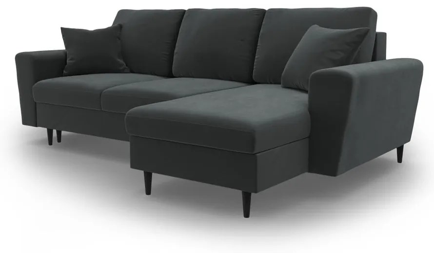 Tmavosivá zamatová rozkladacia/s úložným priestorom rohová pohovka Kyoto – Cosmopolitan Design