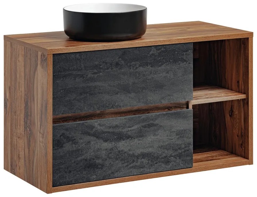 Závesná skrinka Hampton Betónová Jednoduchá s doskou a umývadlom 100 cm tmavý betón/dub hunton