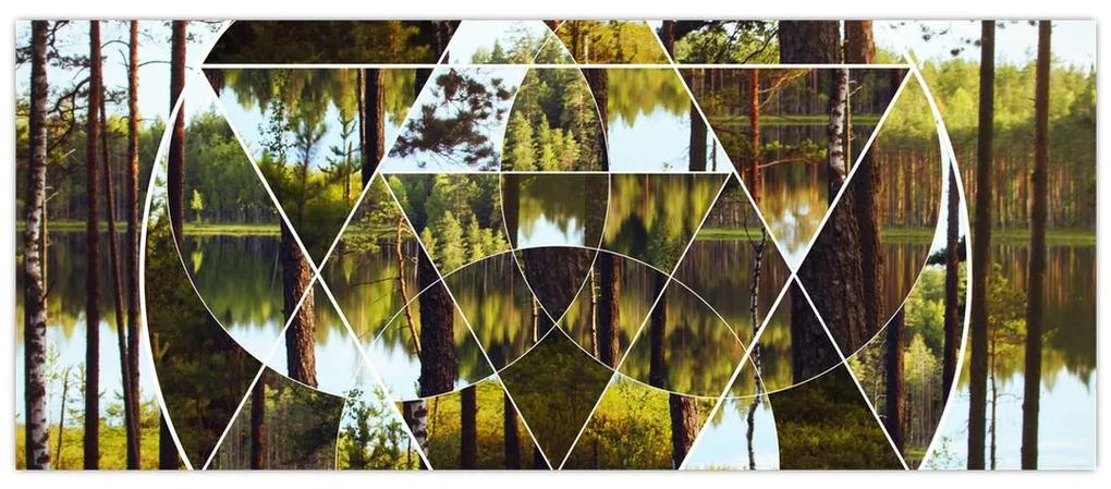 Obraz - Geometrická koláž na pozadí severských lesov (120x50 cm)