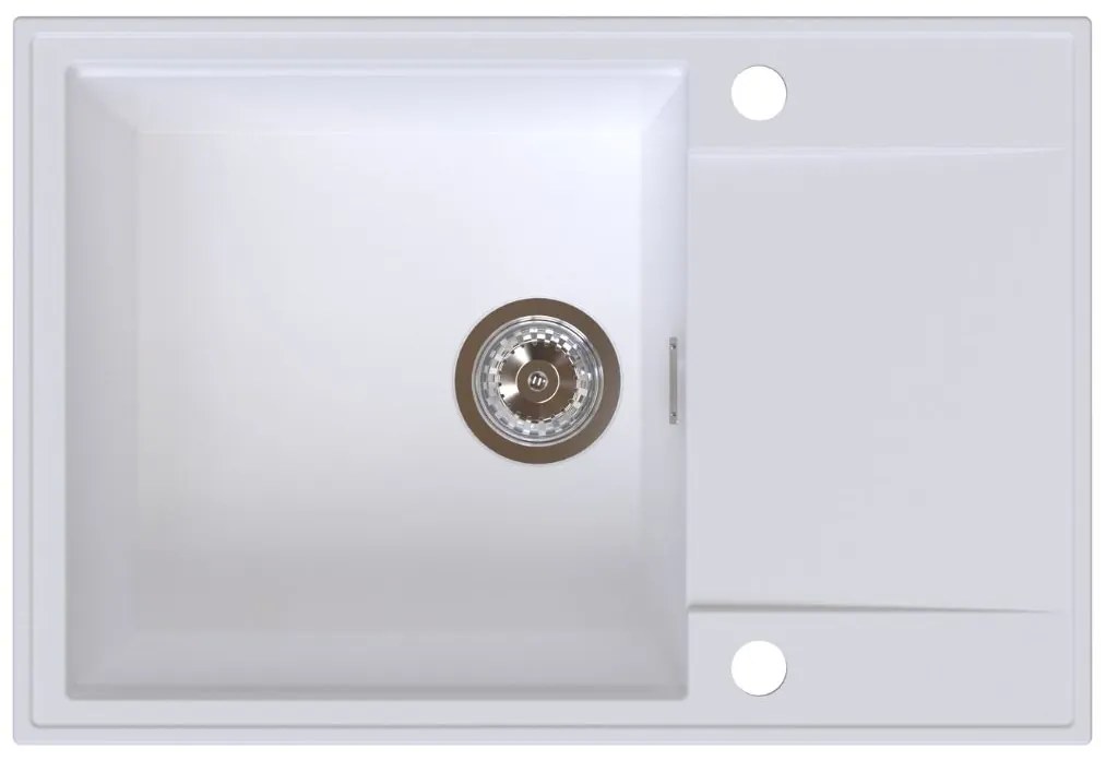 Sink Quality Sink55, kuchynský granitový drez 680x460x215 mm + chrómový sifón, biela, SKQ-SINK.W.1KDO.X