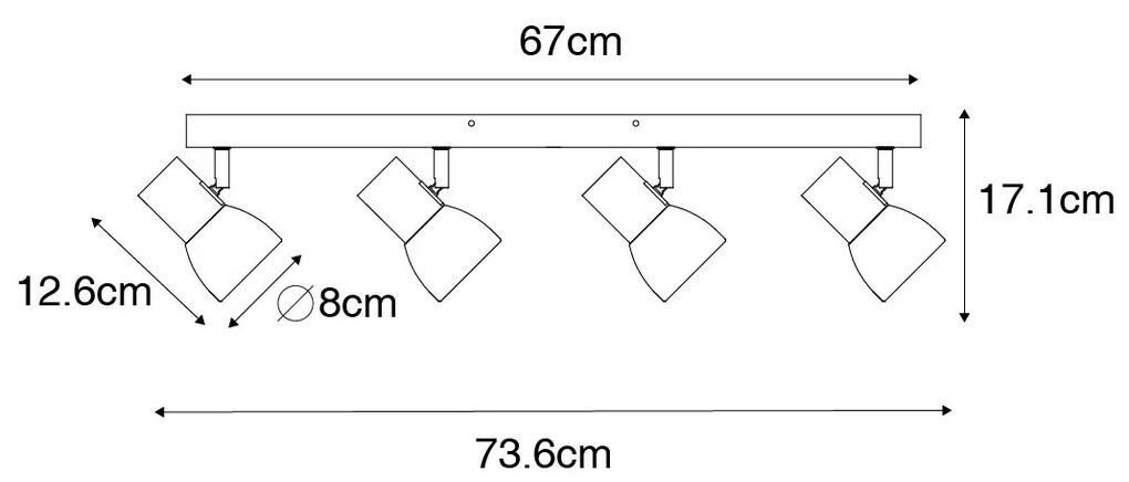 Drevené stropné bodové svietidlo s bielym nastaviteľným 4-svetlovým - Thorin