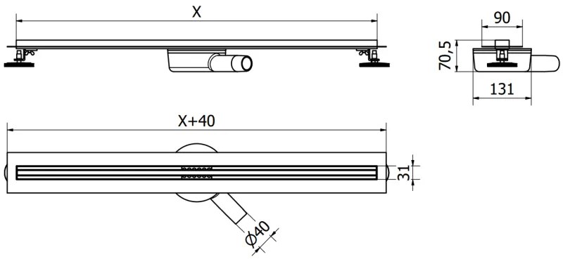 Mexen Flat nerezový sprchový žľab s rotačným 360° sifónom 60 cm, vzor SLIM, čierna, 1741060