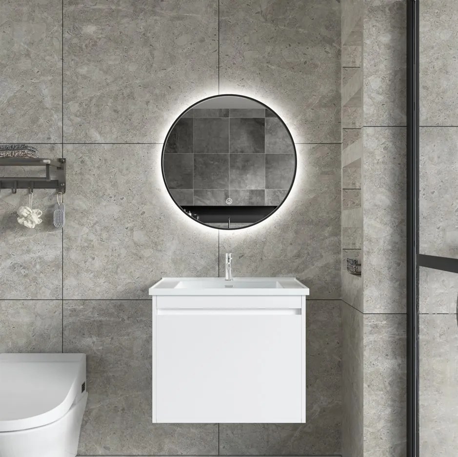 Erga Emma, okrúhle LED zrkadlo 60cm, čierny kovový rám, 1380 lm, 6500K, zadné osvetlenie, ERG-V01-201-6060-BK