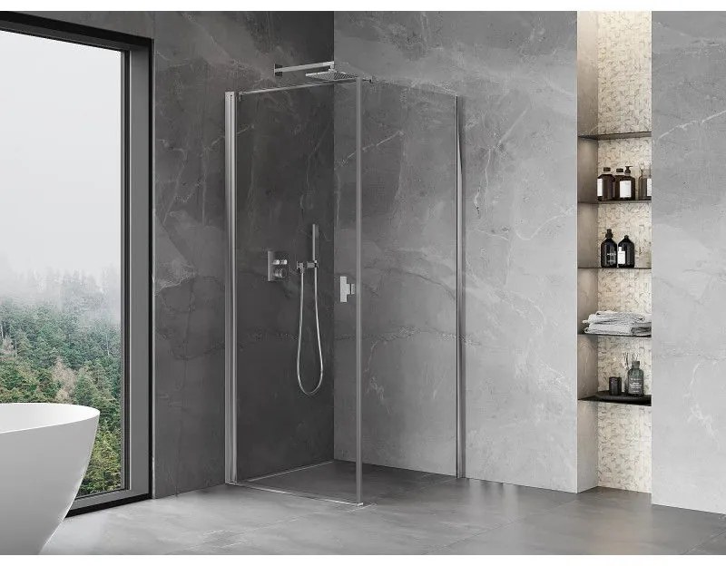 Mexen Mist-B, 1-krídlový výklopný sprchový kút 75 x 75 cm, číre sklo, chrómový profil, 8A2T-075-075-01-00