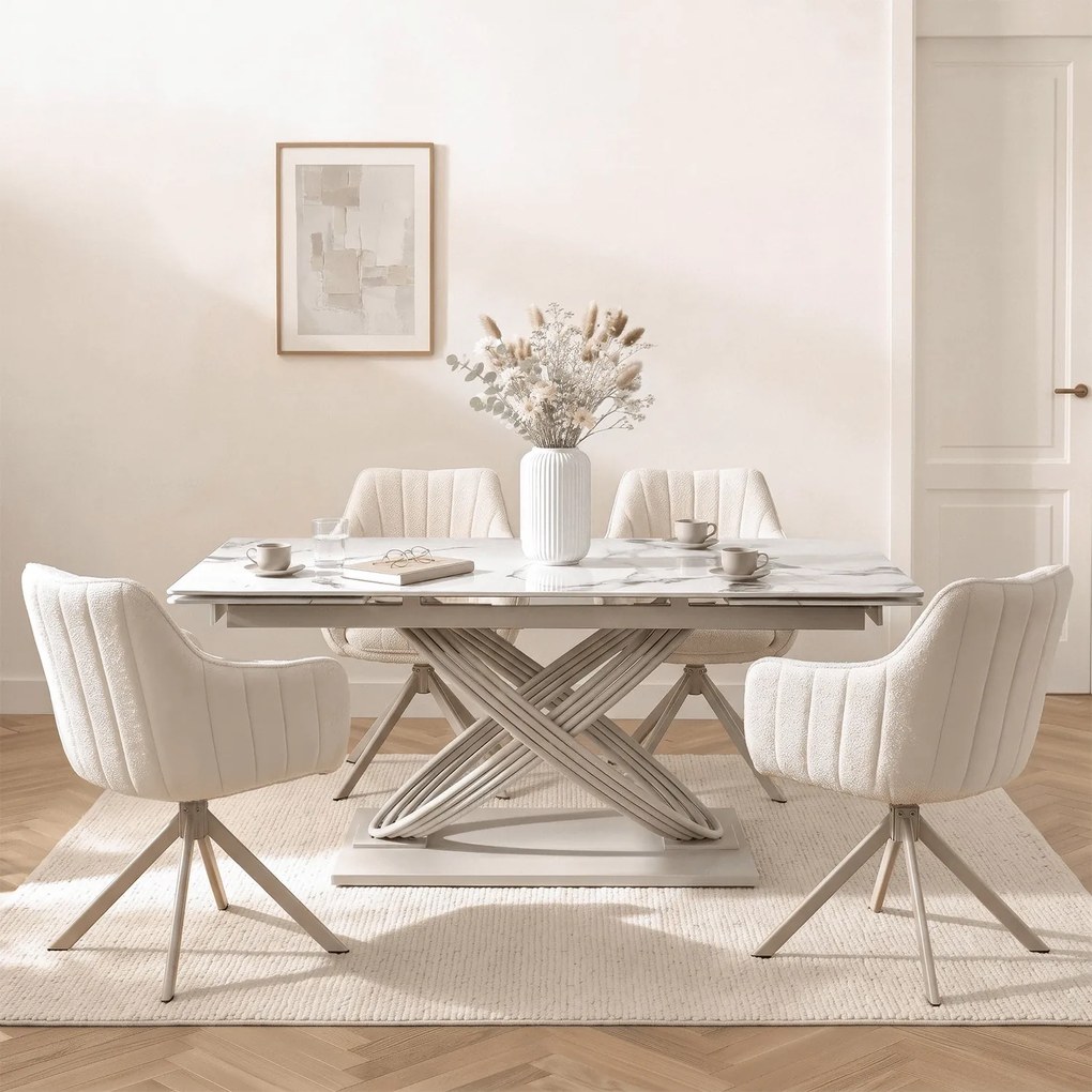 Vintino Rozkladací stôl RONNY 160–240 cm Biely mramor / kašmír