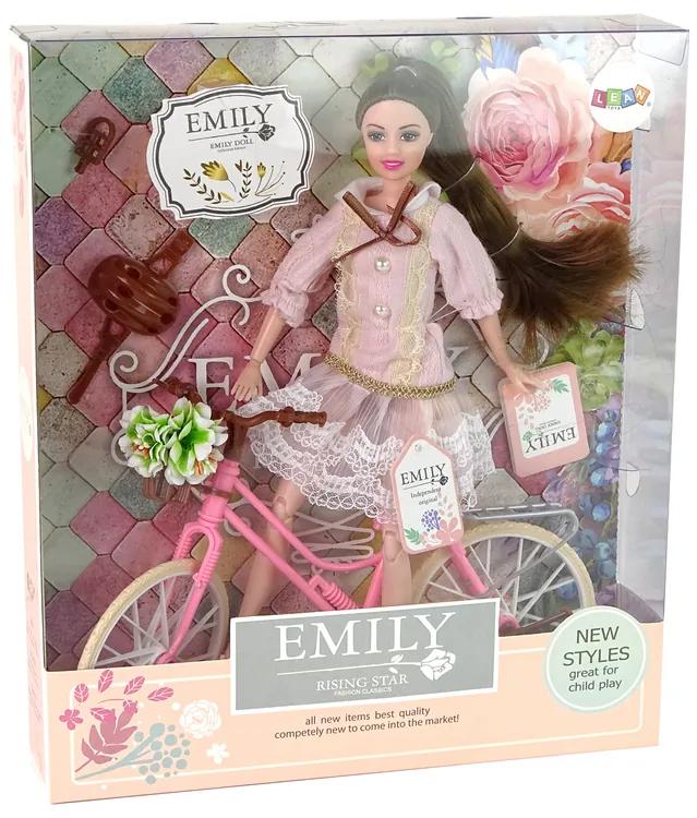 Lean Toys Bábika Emily v ružových šatách na bicykli
