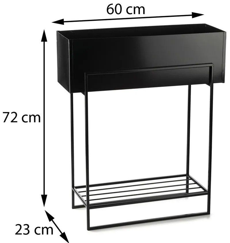 KOVOVÝ KVETINÁČ SO STOJANOM RECT 72X23X60 CM ČIERNA