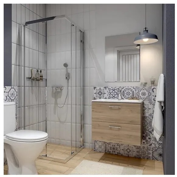 Cersanit S801-457 - Závesná kúpeľňová skrinka s umývadlom NIKO 60x45 cm, dekor orech