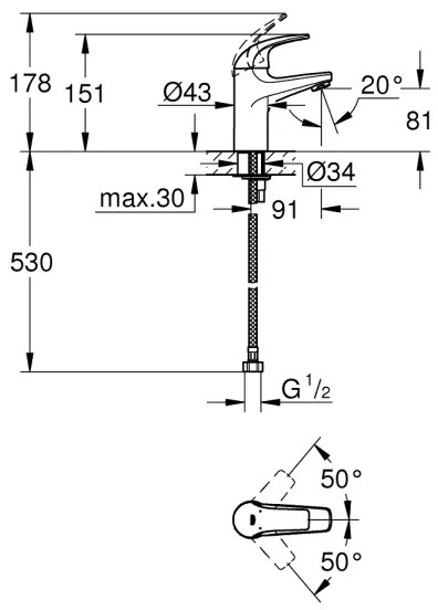 GROHE 32848000 - Umývadlová batéria BAUCURVE lesklý chróm
