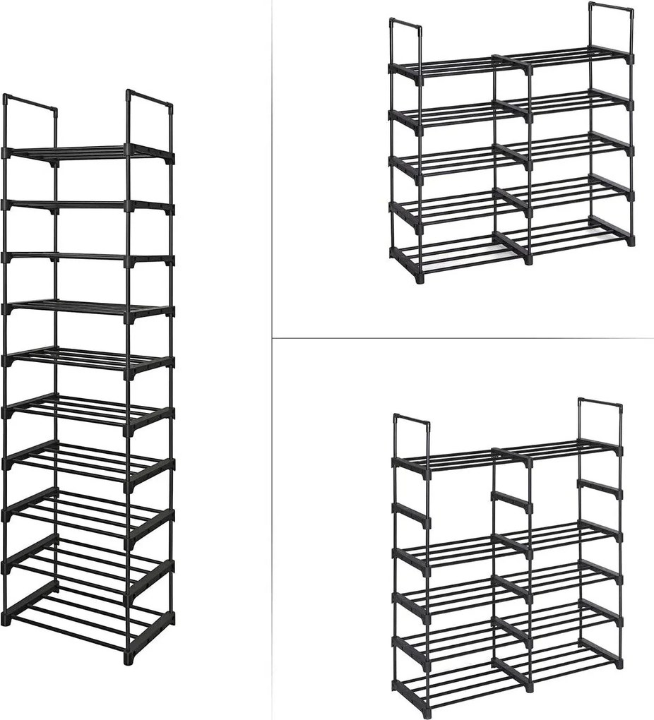 Kovový 10-úrovňový stojan pre obuv, botník, 45 x 174 cm, čierny