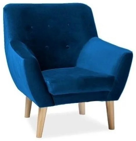 Kreslo Nordic I Velvet, modrá / prírodné drevo