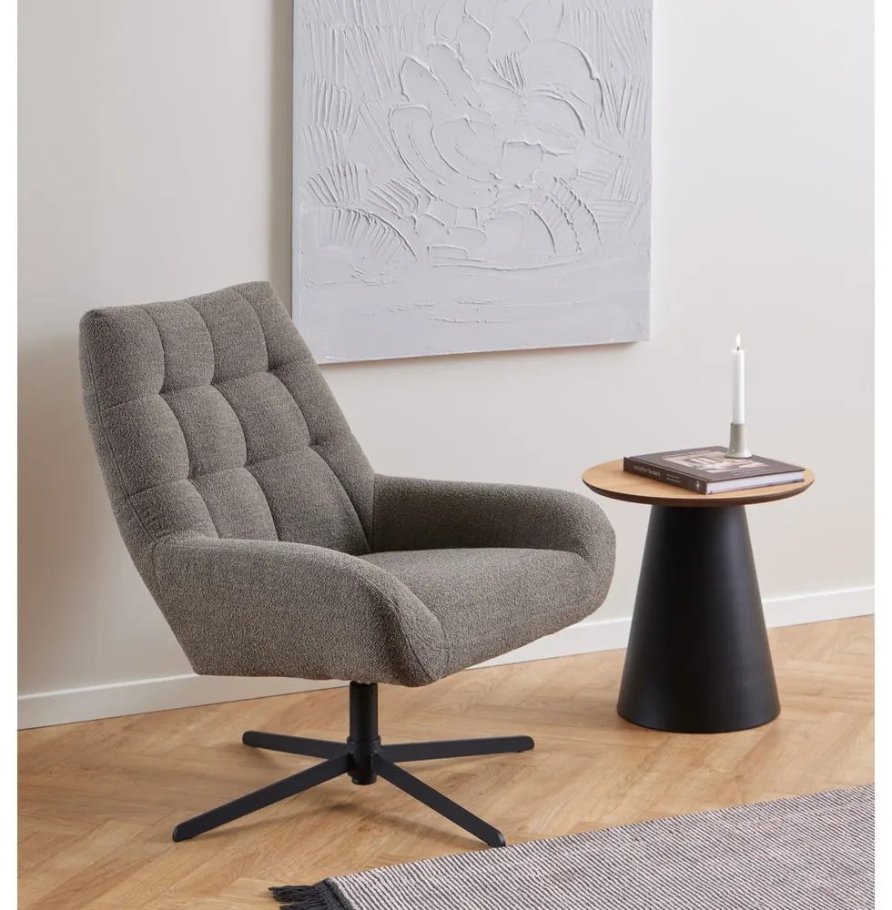 Čierno-prírodný okrúhly konferenčný stolík s doskou v dubovom dekore ø 45 cm Soli – Actona