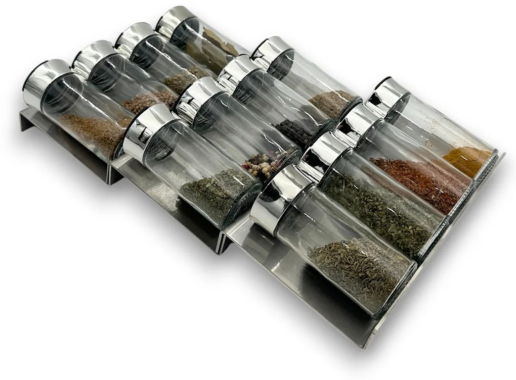 Orion Sada 16ks koreničiek SPICE BLACK 100ml + 4ks nerezový organizér na koreničky VASKY - NEREZ (nízky) + sada 24ks štítkov