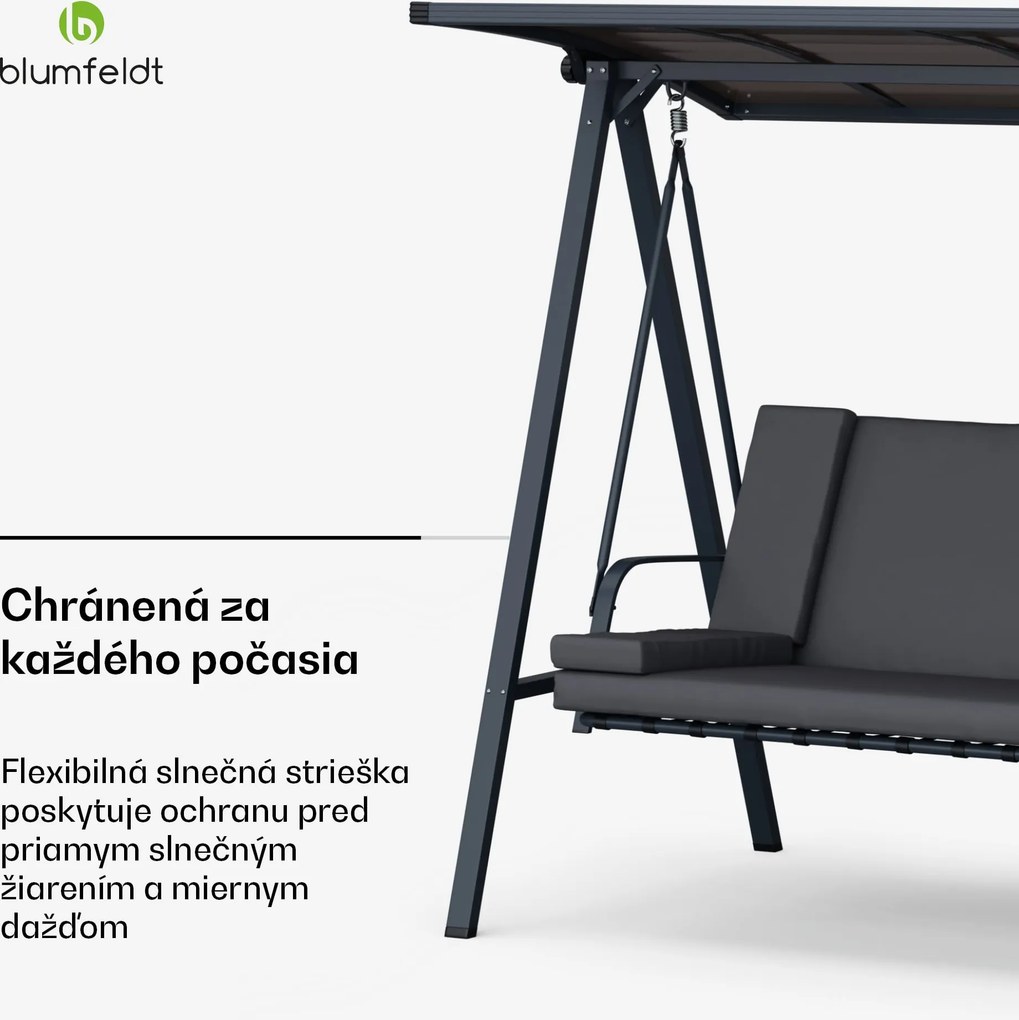Blumfeldt LuxeLounge, hollywoodska hojdačka, 3-miestna, individuálne nastaviteľná, oceľ s práškovou povrchovou úpravou, odolná voči poveternostným vplyvom