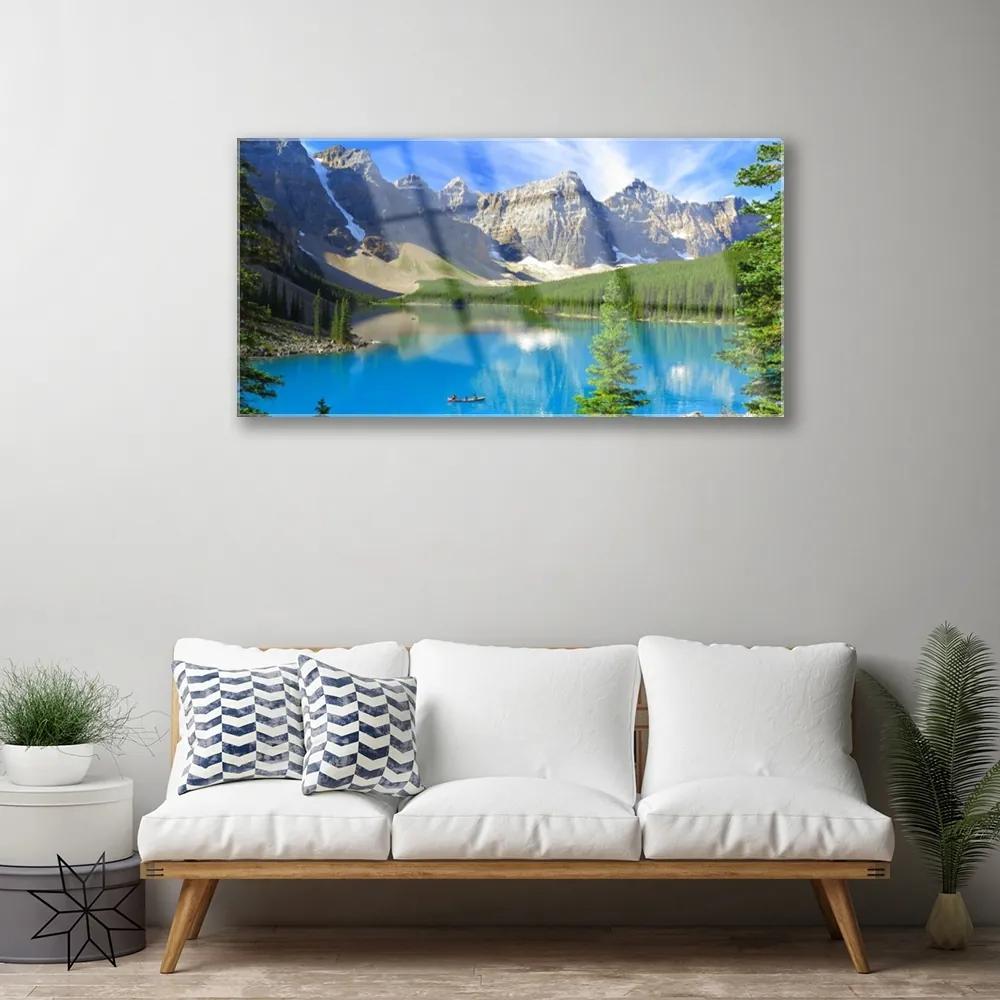 Skleneny obraz Jazero hora les príroda 100x50 cm