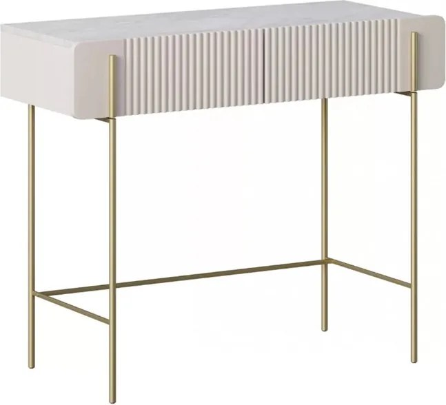 Toaletný stolík Malmi 100 cm - kašmírová / crema bianca / zlatá
