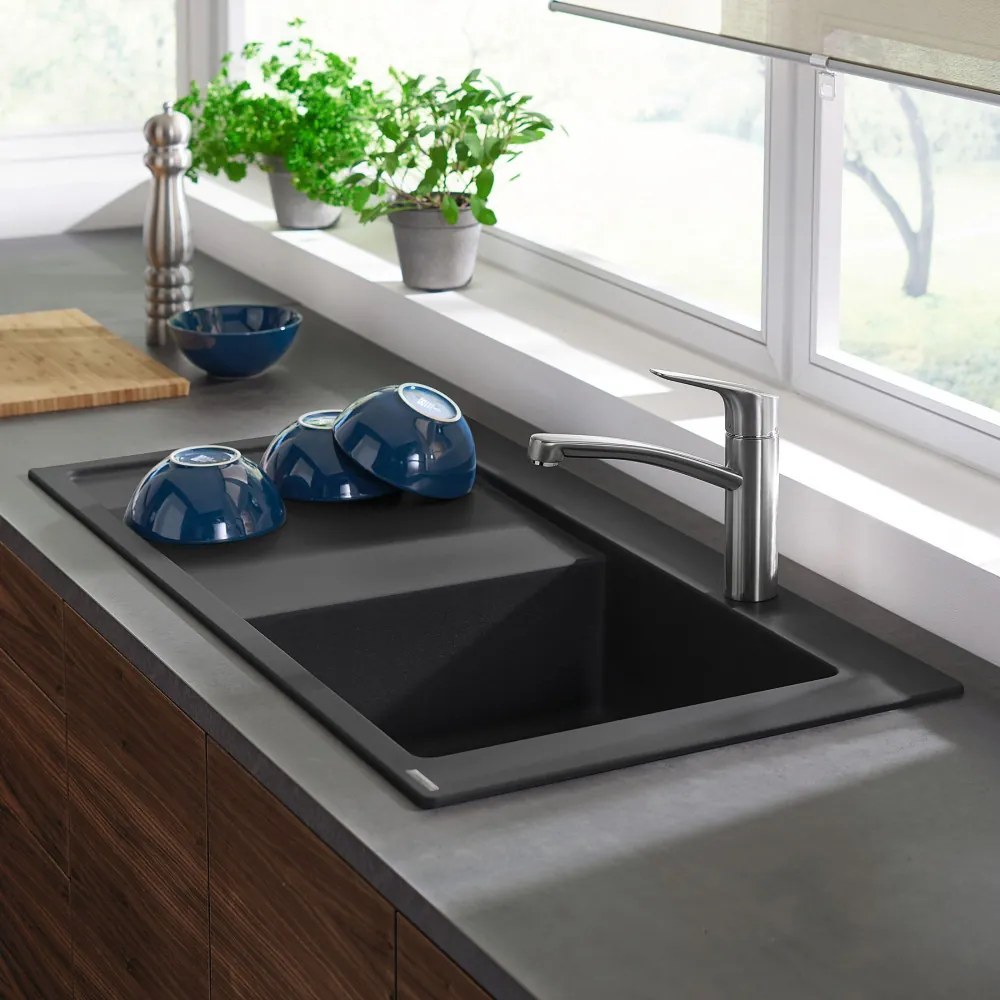 HANSGROHE S514-F450 SilicaTec granitový drez s odkvapávacou plochou, pravý, montáž na pracovnú dosku, 1050 x 510 mm, kamenná šedá, 43314290
